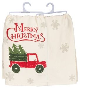 Farmhouse Rustic Red Truck Christmas Dish Towel